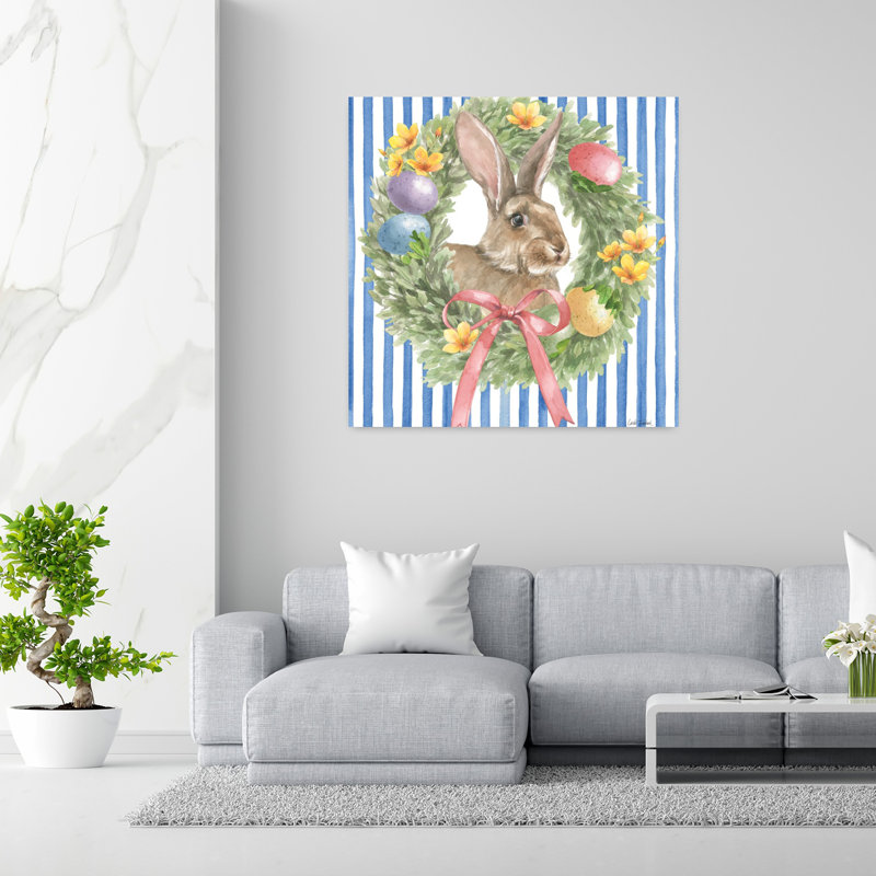 Art contemporain Hop Into Spring Wreath I avec animaux, H 48 po x l 48 po