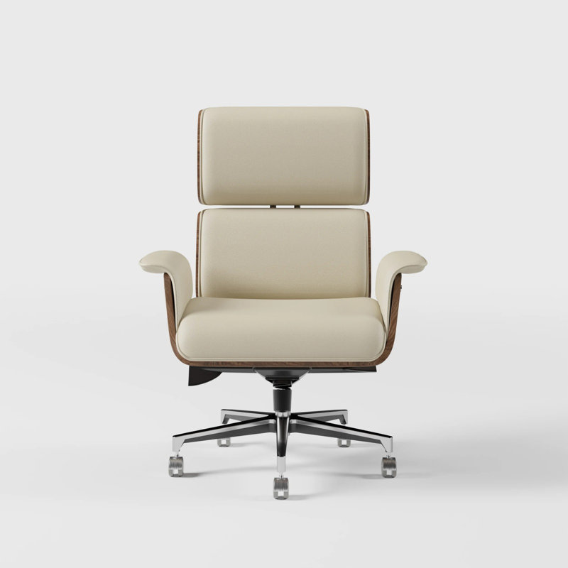 Modern Off White Home Office Chair Upholstered Swivel Task Office Chair High Back