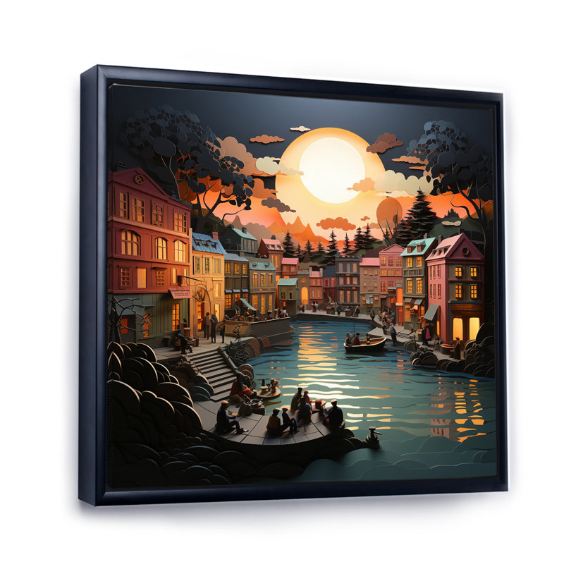 Port Harbour Symphony Papercut II - impression, Cadre flottant noir, H 30 po x l 30 po x P 1 po