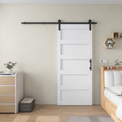 Porte de grange en bois manufacturé à 5 panneaux avec trousse de quincaillerie