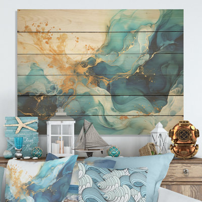 Fusion océanique dans un art liquide - art en bois océanique sur bois de pin naturel