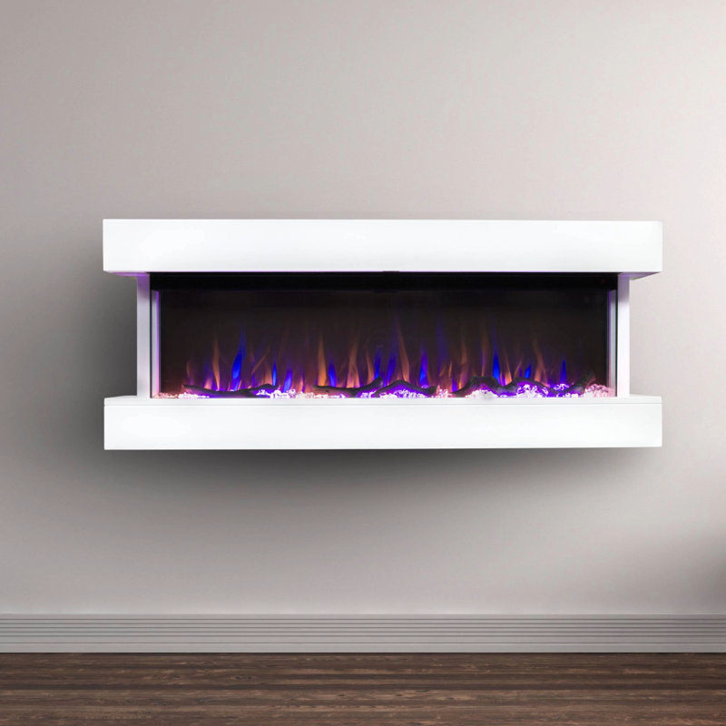 Chesmont 50" Wide 3-Sided Wall Mount Smart Electric Fireplace, White