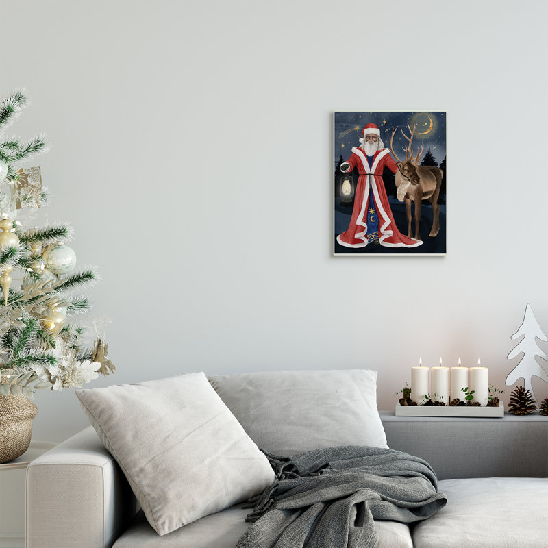 Père Noël sous la nuit, lanterne d'hiver, Plaque murale, H 15 po x l 10 po