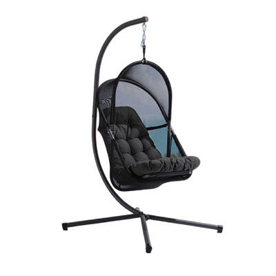 Bery Outdoor Swing Chair With Foldable Stand, Coastal Cushion