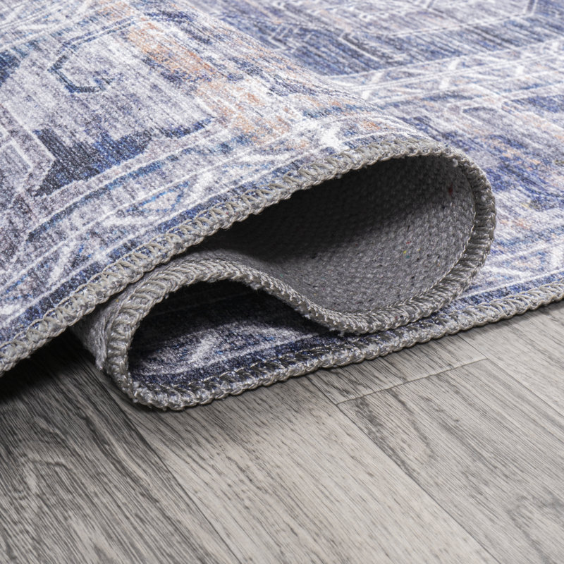 Tapis bleu marine / crème Alanya, Tapis de couloir 2 pi x 10 pi