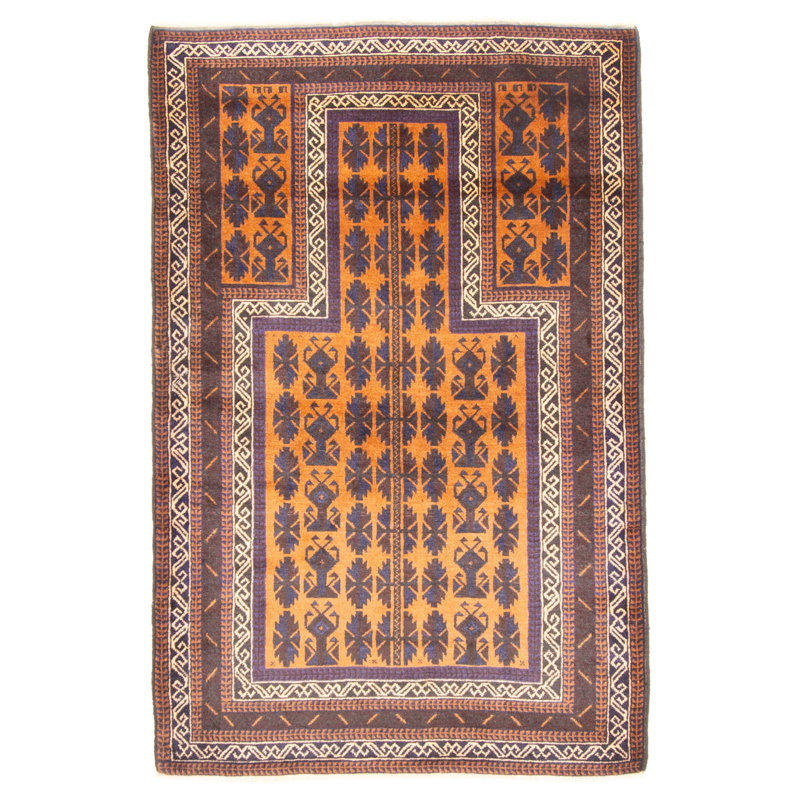 Tapis brun Teimani 3 pi 2 po x 4 pi 11 po
