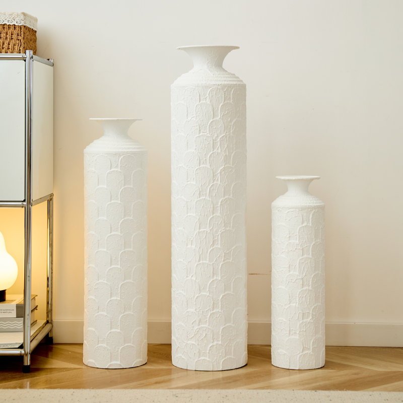 Ensemble de vases de plancher en fer blanc texturé 3 pièces, 39 pouces de hauteur, décoration de maison américaine moderne pour le salon