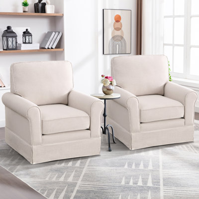 33" W Modern Super Soft Upholstered Striped Swivel Accent Chair With Arms (Set of 2)