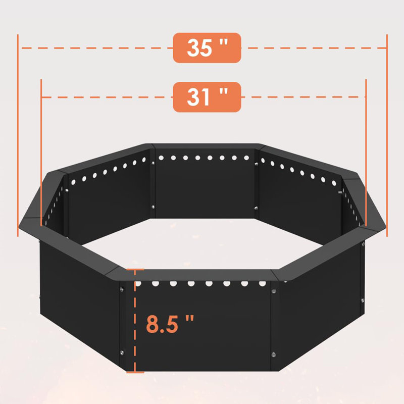Anneau de foyer extérieur sans fumée de 35 pouces de diamètre extérieur de 31 pouces, H 8,5 po x l 35 po x P 35 po