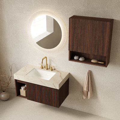 Meuble-lavabo moderne (doit inclure le meuble-lavabo et le lavabo), 36 po en noyer
