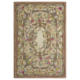 Small Scatter Size Wool Hooked Ivory American Antique 1930s Rug