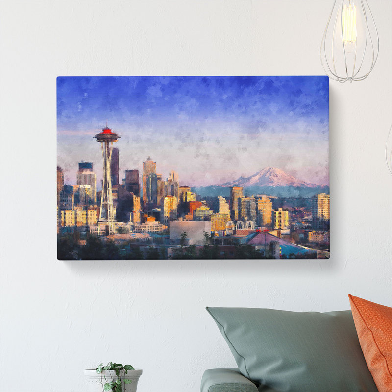 Seattle Skyline Painting - Wrapped Canvas, 35cm H x 50cm W x 3cm D
