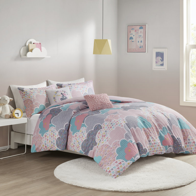 Ensemble de housse de couette en coton Cloud, Housse de couette simple + 1 taie décorative stan, Rose