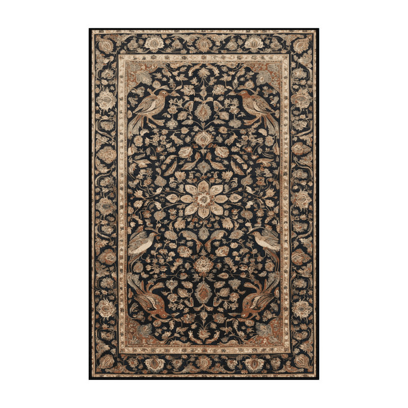 Machine Washable Persian Black Area Rug, Rectangle 8' x 12'