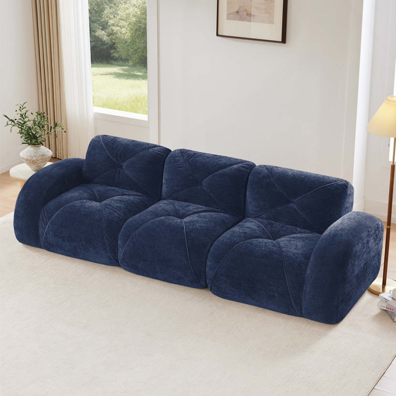 Canapé modulaire ergonomique antidérapant à 3 places et capitonné, Blue, 29.9" H x 110.6" W x 37.4" D