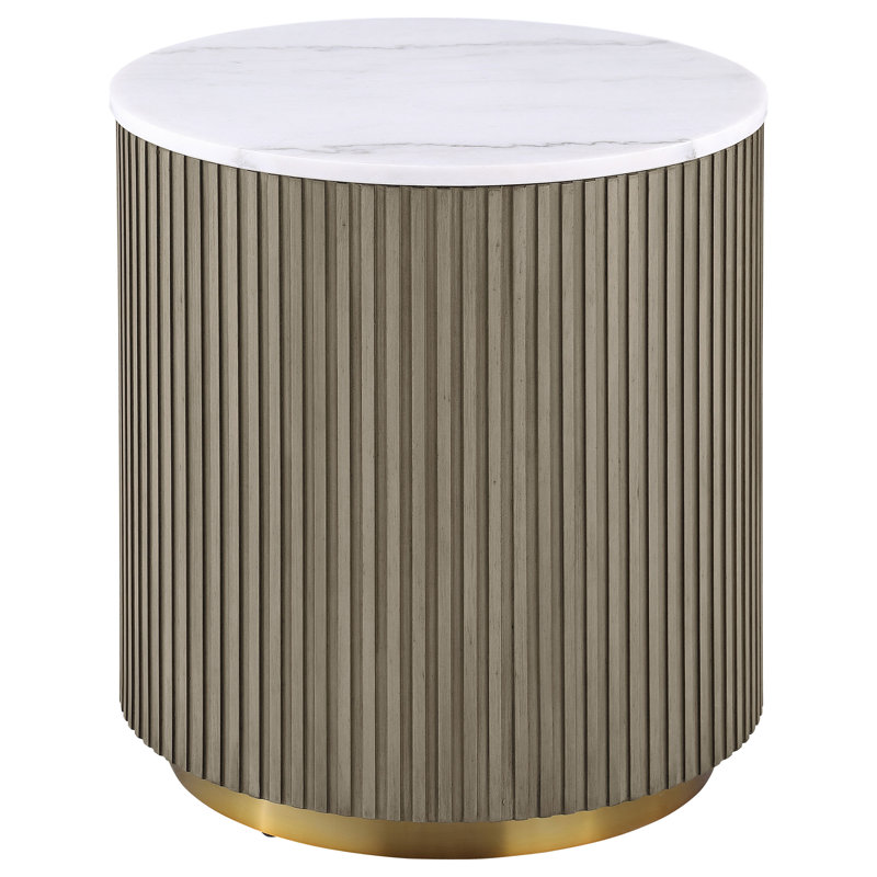 Table de bout Yamiko à plateau rond en marbre blanc et gris anthracite, Grège