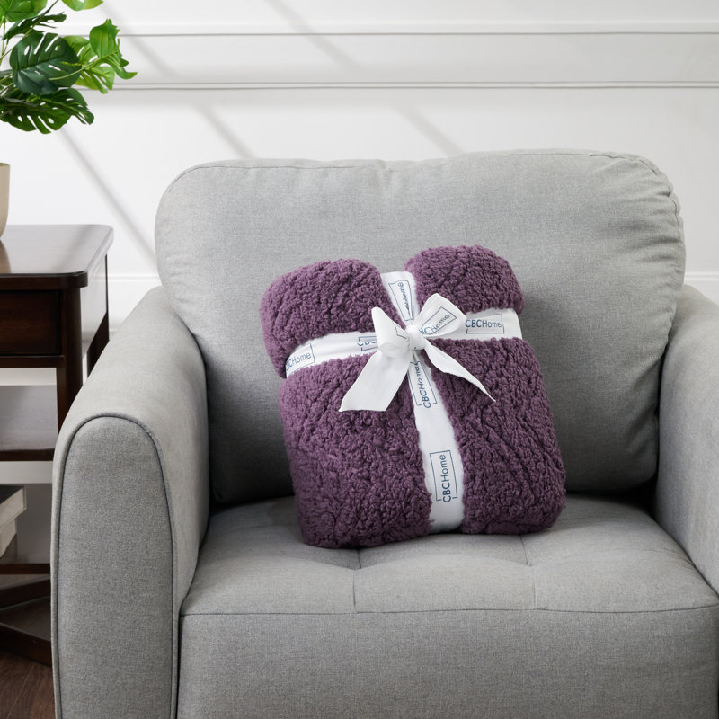Jeté en sherpa CBCHome Cozy Chevron, Prune