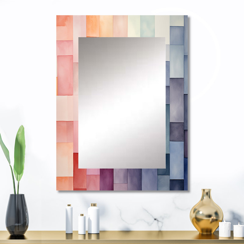 Multicolor cubes patterns III - Geometric Large Mirror, Modern Decorative Wall Mirror, Printed Metal Art, 32" x 24"