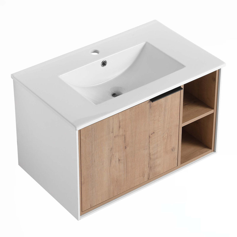 Meuble-lavabo flottant mural avec lavabo en céramique