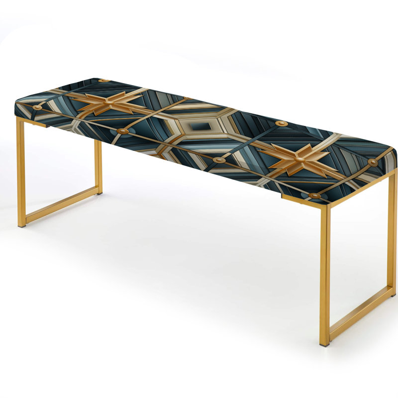 Teal and Gold Geometric Dream - Banc rembourré géométrique doré