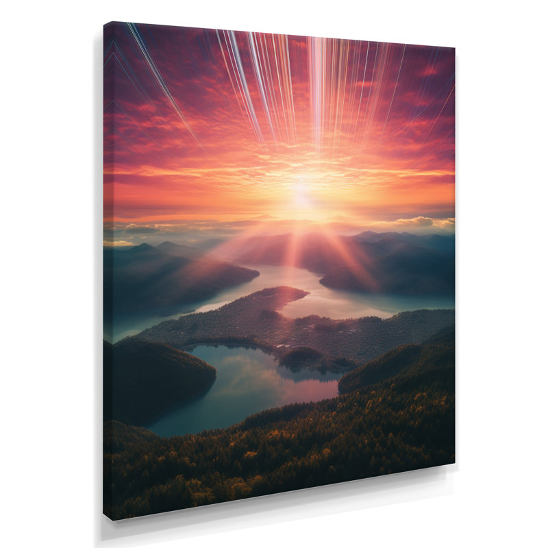 Décoration murale divine coucher de soleil sur un ruisseau bleu dans la vallée - rivière, Toile tendue, H 40 po x l 30 po