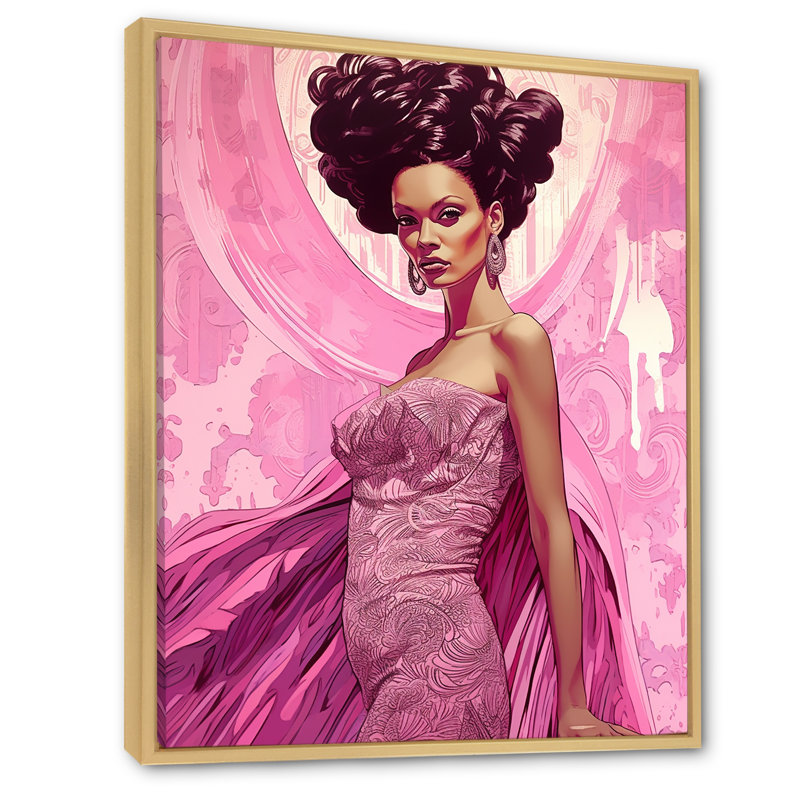 Modèle rétro glamour en rose magenta I, H 44 po x l 34 po x P 1,5 po, Cadre naturel flottant