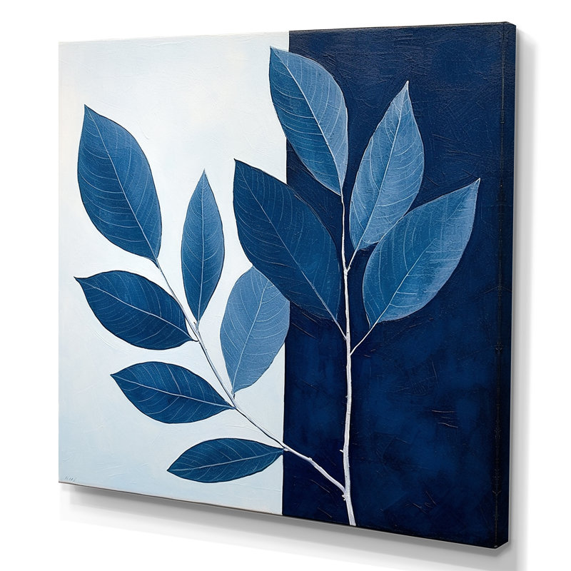 Blue Indigo Leaves Harmony I, H 16 po x l 16 po x P 1 po, Toile tendue