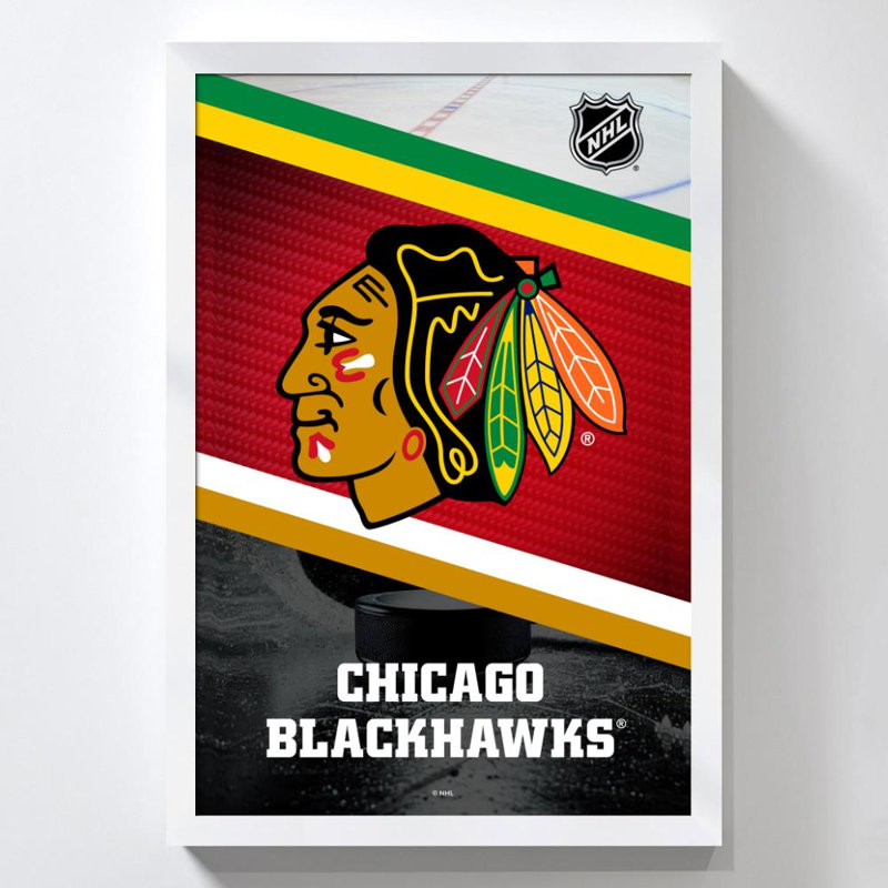 Décoration murale des Blackhawks de Chicago (NHL), H 48 po x l 32 po, Acrylique encadré, Blanc