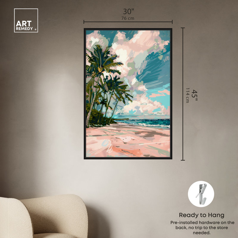 Art Remedy, paumes sous le soleil, cadre côtier coloré 57714, Cadre noir, H 46 po x l 31 po
