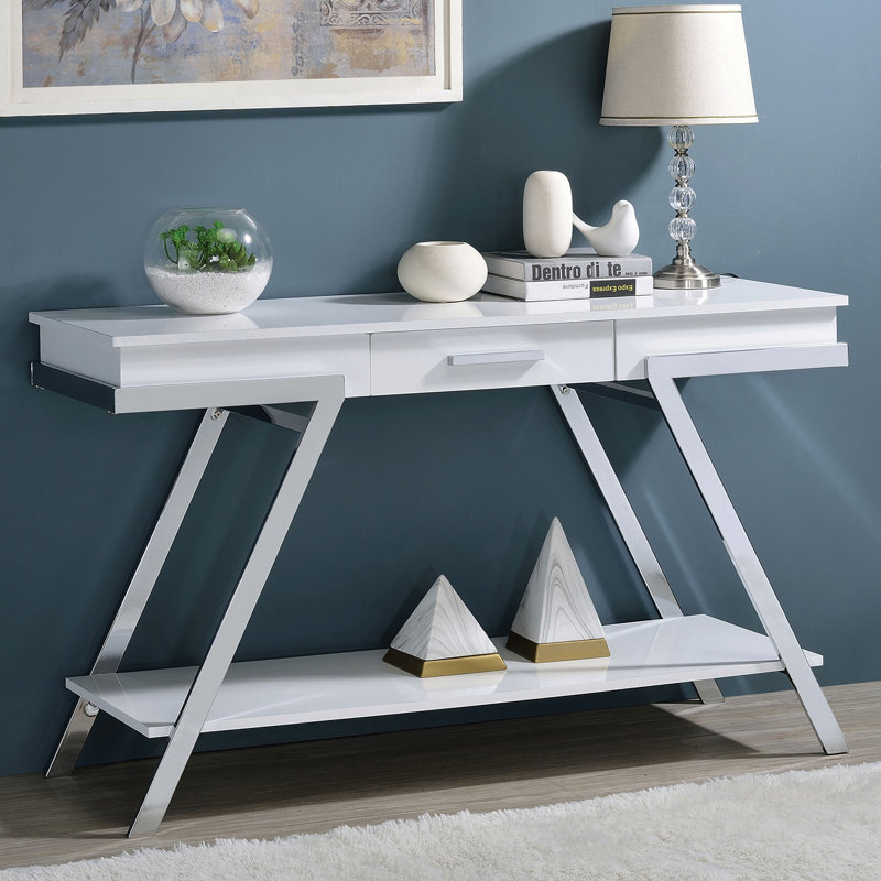 47" W Contemporary Sofa Table, White/Chrome