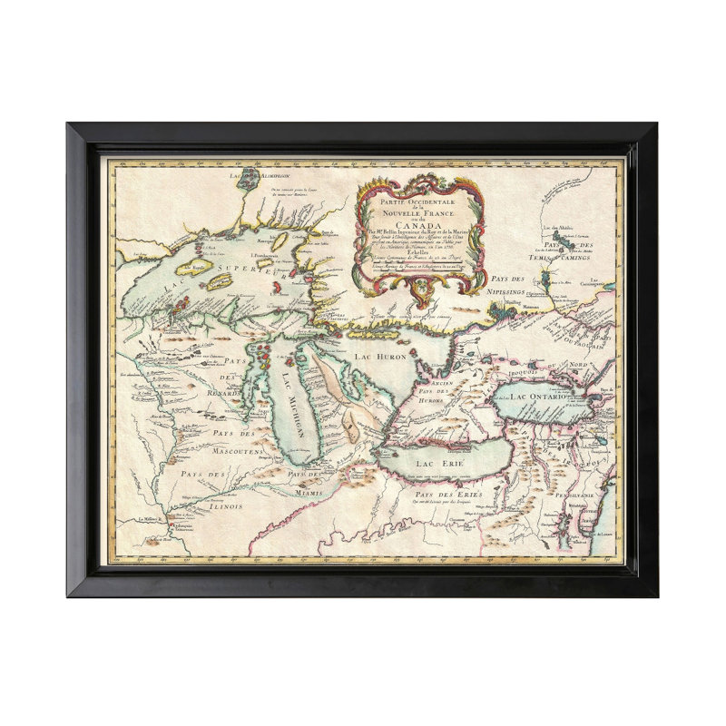 Carte de la Nouvelle-France, Cadre noir, Canevas, H 11 po x l 14 po