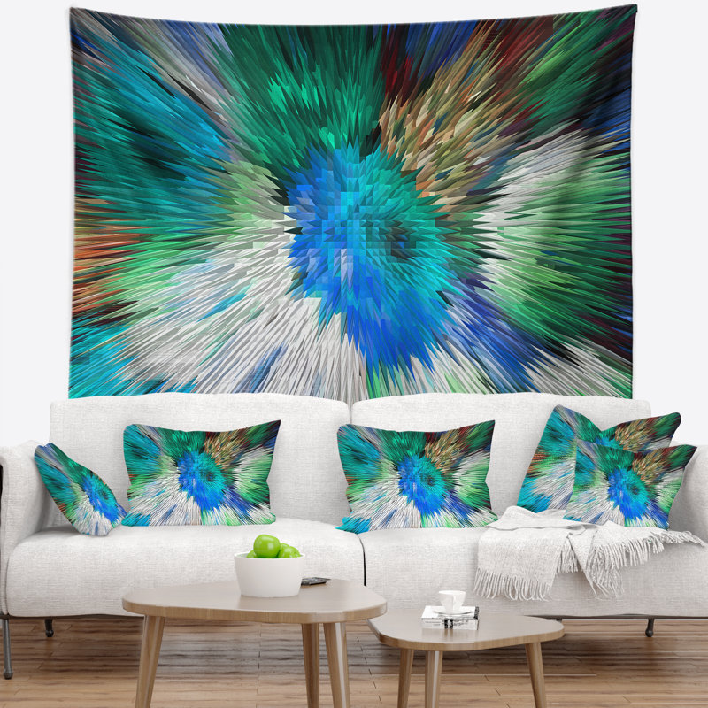 Tapisserie bleue avec fleurs et tissu 3D, H 50 po x l 60 po