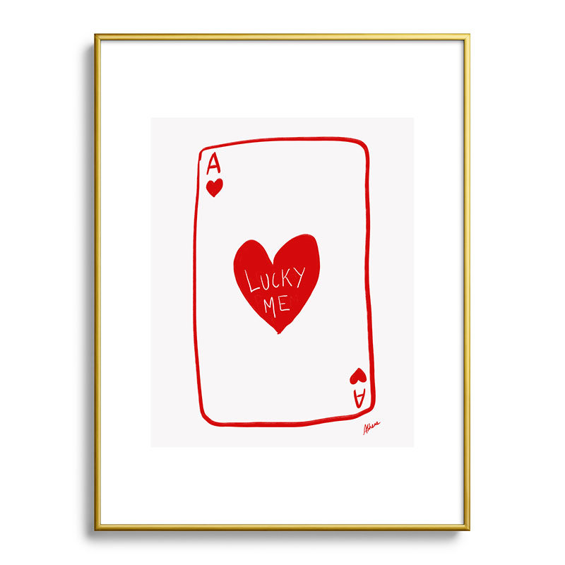 Athènes «Lucky Me», reproduction de carte à jouer encadrée, Cadre métallique doré, H 24 po x l 18 po x P 0,88 po