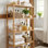 Tablette à 5 niveaux en bambou - Support étroit pour plante étroite avec tablettes à lattes, support de rangement en bois naturel pour salle de bain, salon, cuisine, chambre à coucher