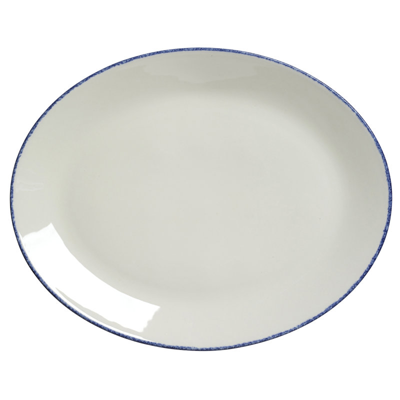 Plater ovale coupé bleu, Blanc / Bleu