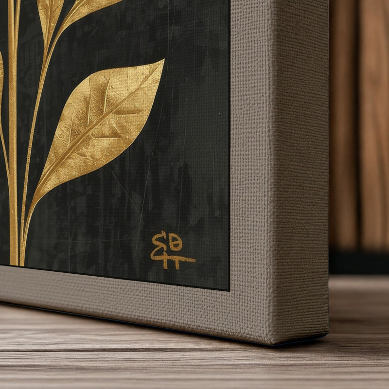 Three Blooms Botanical - Wrapped Canvas, 36x24 - 91.4 x 61.0 cm, Taupe Border