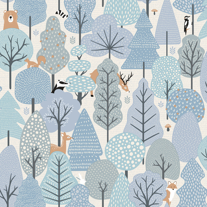 Papier peint forêt enchantée, Bleu