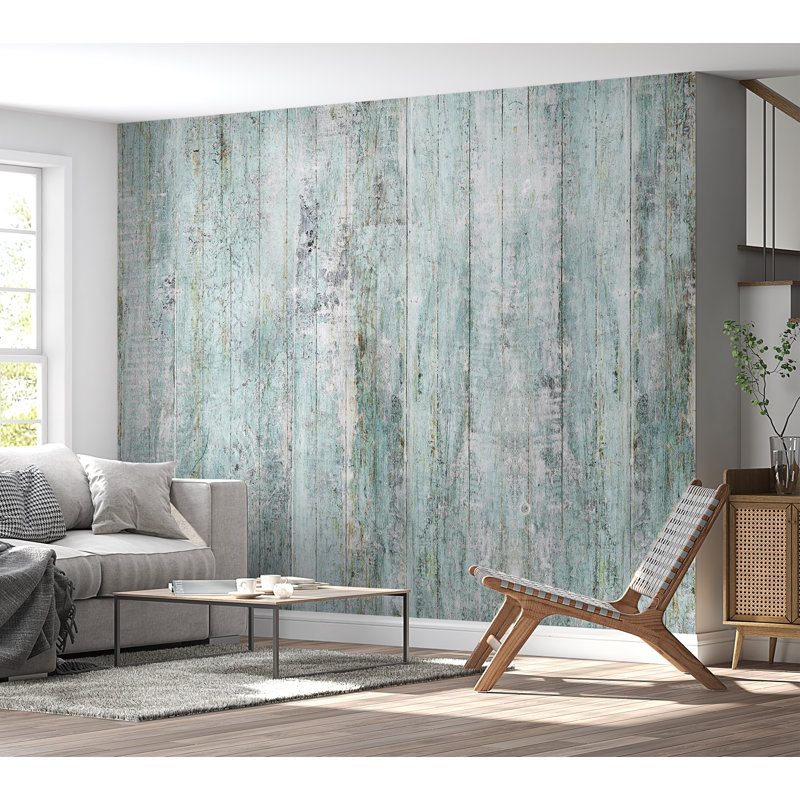 Murale pelez et collez - Bois rustique bleu clair, L 57 po x L 41 po