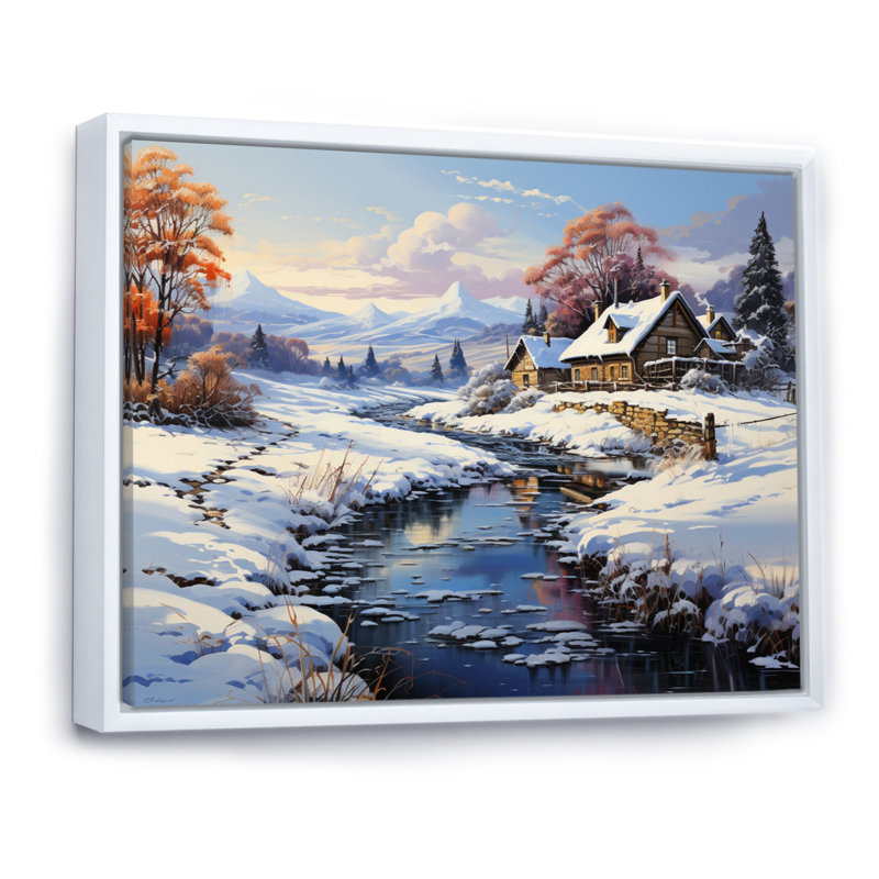 Winter Country Charm Landscape I, Cadre flottant blanc, H 16 po x l 32 po x P 1 po
