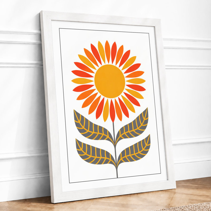 Golden Bloom Mid-Century - Framed Print, A2 - 59.4 x 42.0 cm, White