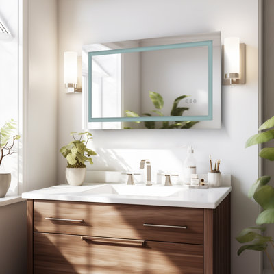 Miroir de salle de bain sans cadre à DEL, 3 couleurs à intensité variable, anti-buée, fonction mémoire, miroir de meuble-lavabo mural