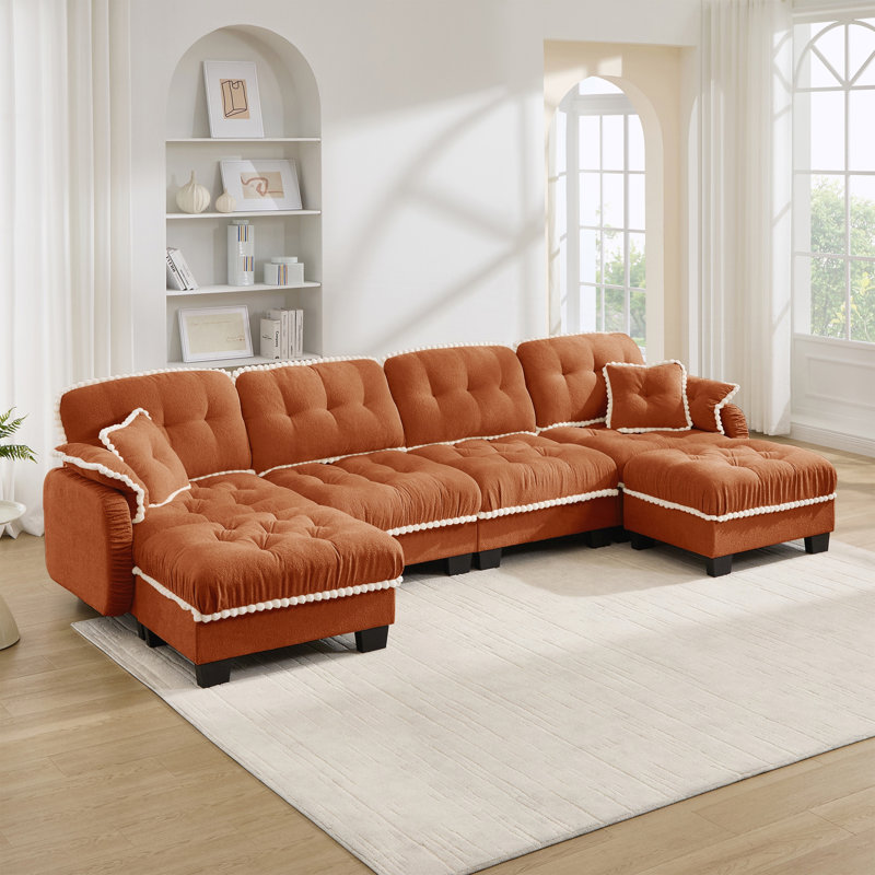 Canapé en U avec 4 coussins, repose-pieds mobile, canapé à assise profonde facile à assembler pour le bureau du salon, appartement