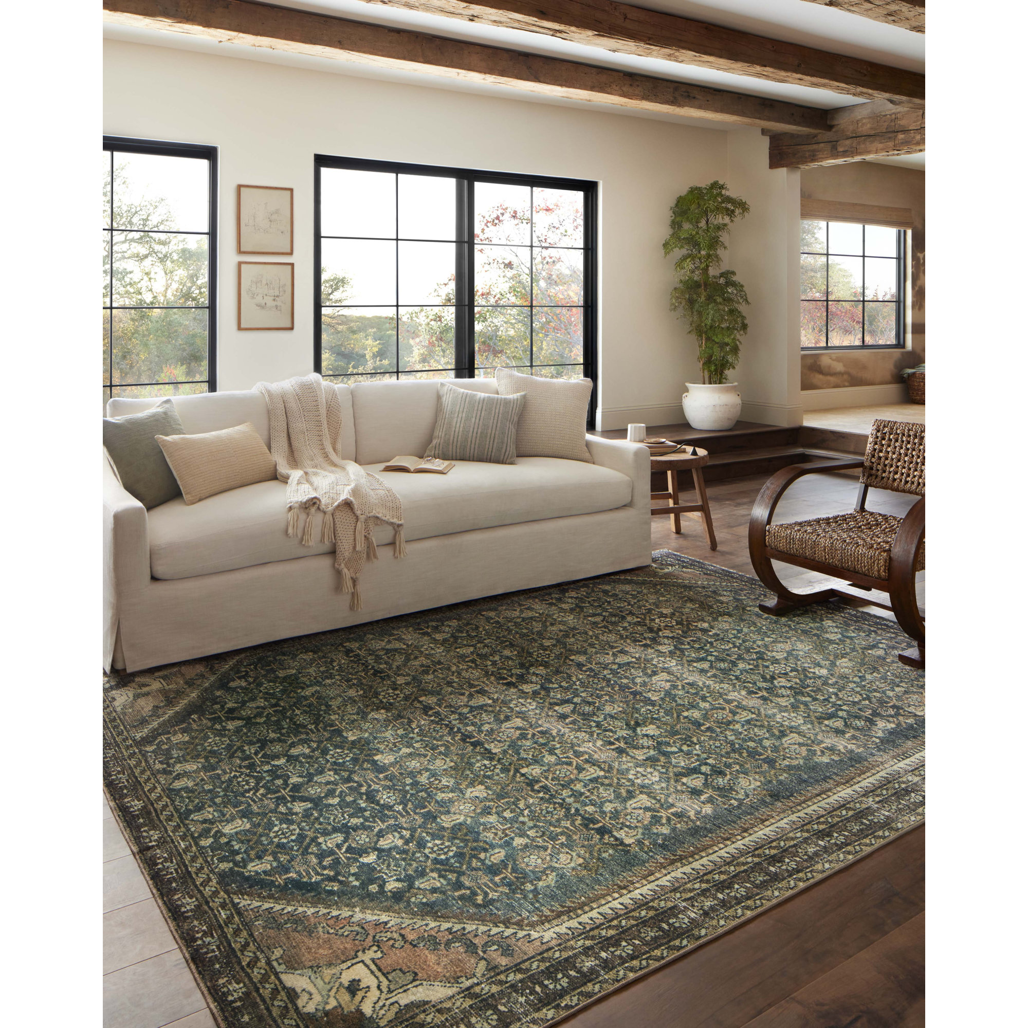 Magnolia Home By Joanna Gaines X Loloi Banks Machine Washable Denim / Clay Area Rug, Rectangle 5' x 7'6"