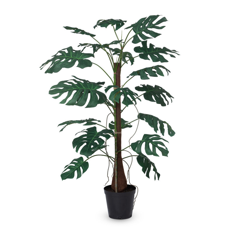 Tall Green Faux Monstera Plant in Black Pot