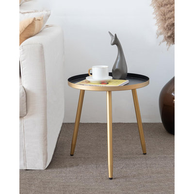 Side Table: End Table For Any Room - Round Side Tables For Small Spaces - Black Top With 3 Gold Legged
