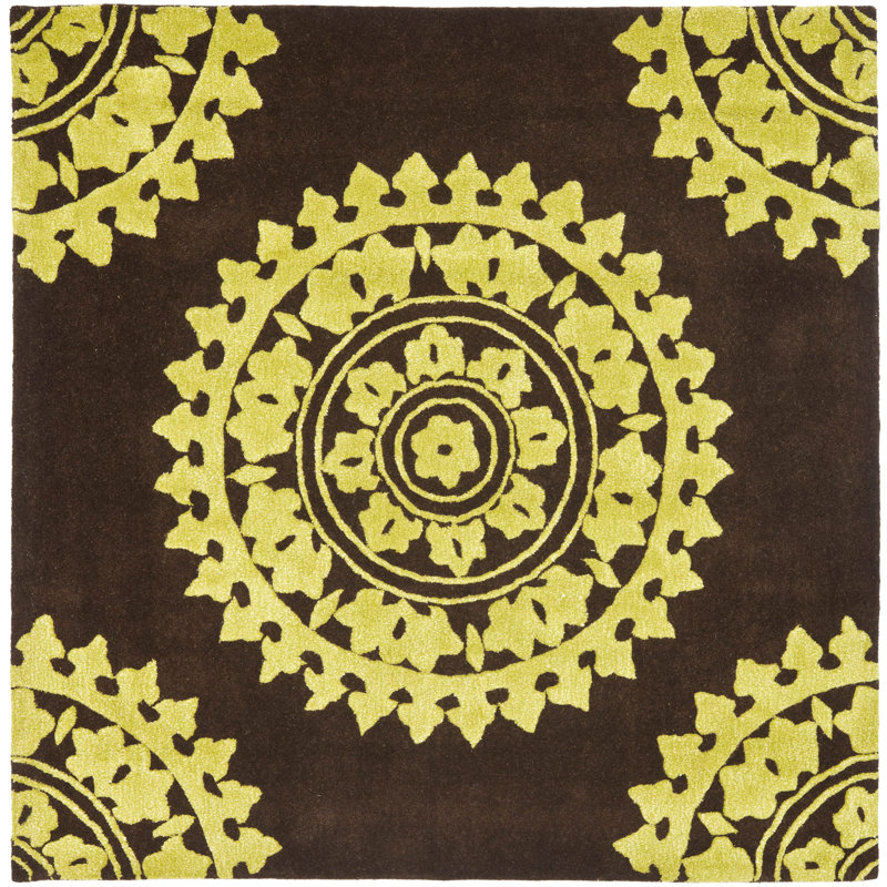 Steve Hand Tufted Wool & Viscose Pile Floral Rug, Square 6'