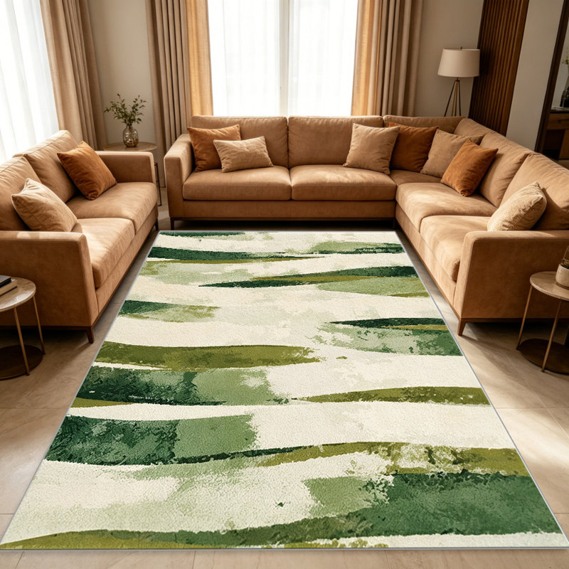 Abstract Green carpet-easy to clean, machine-washable, soft and comfortable; suitable for door mats, kitchens, living rooms, bedrooms, corridors, and laundry areas. Easy to clean, durable carpet for home decoration.