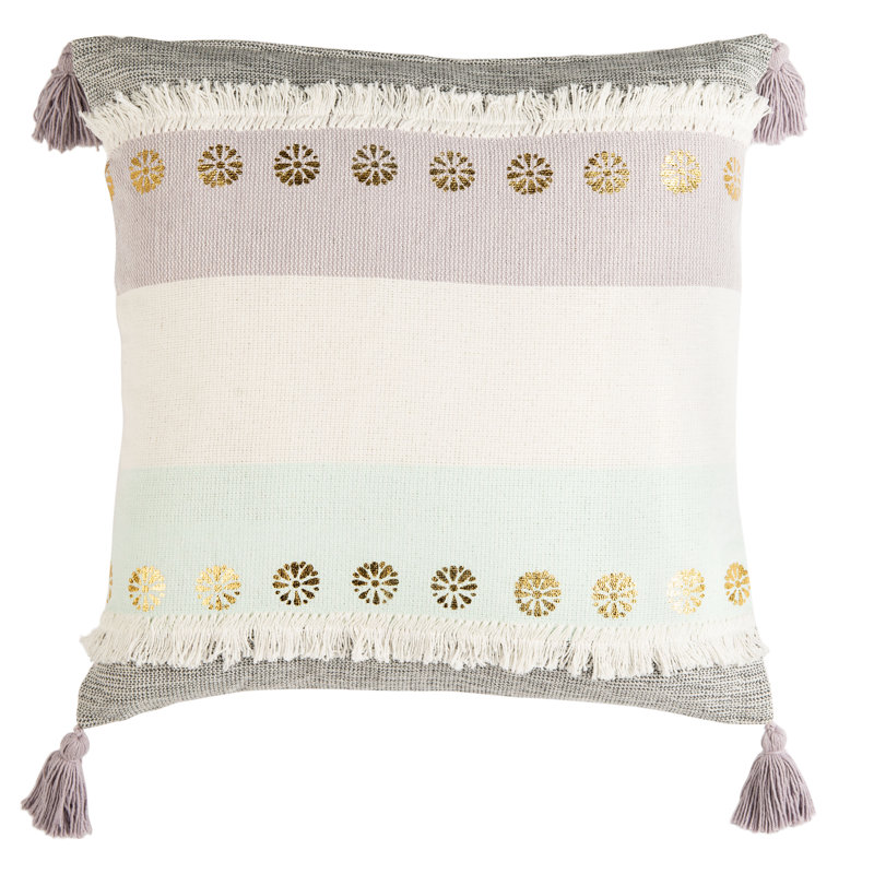 Norra 20" Gray and Gold Cotton Throw Pillow