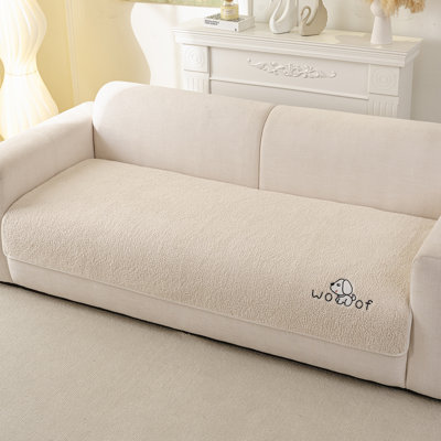 1pc Modern Minimalist Sherpa Pet-Friendly Sofa Cushion with Cute Dog Embroidery, Non-Slip and Wear-Resistant, Machine Washable, Fits 1 to 4-Seater Liv
