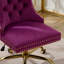 Fauteuil de bureau, fauteuil de bureau moderne capitonné en velours capitonné avec base en métal doré, chaise de bureau pivotante réglable (mauve)
